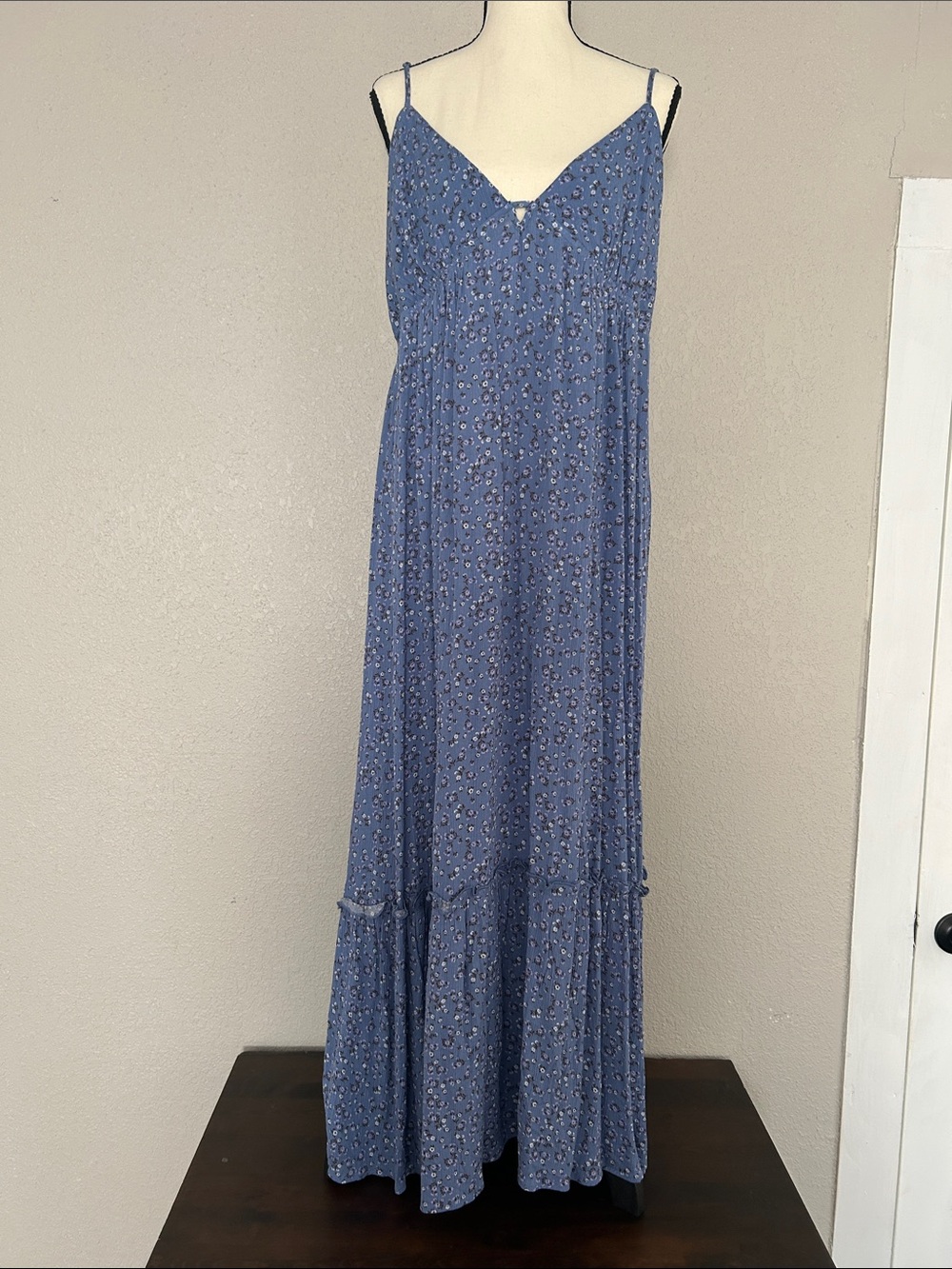 No Boundaries Blue Floral Maxi Dress with Spaghetti Straps